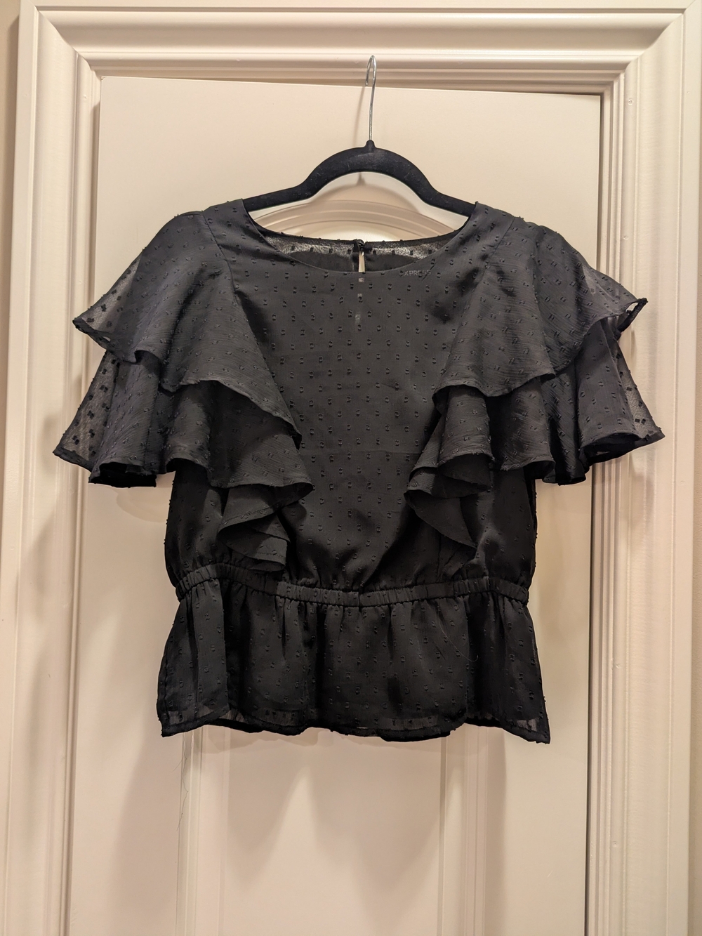 Express Black Ruffle Sleeve Peplum Blouse